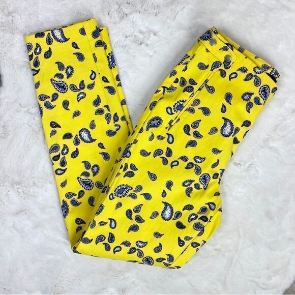 Zara Paisley Print Ankle Pants Yellow Blue 4 - Picture 2 of 11